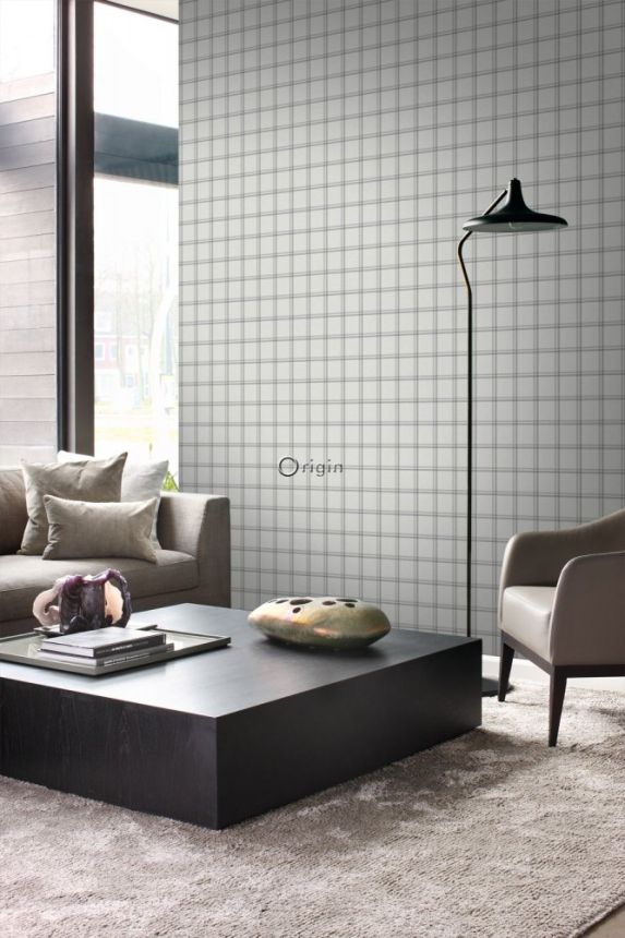 Nem szőtt tapéta, szövetutánzat, szürke kockás 347621, Natural Fabrics, Origin