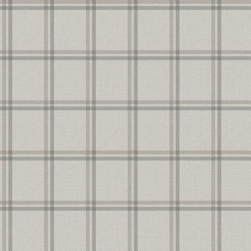 Vlies tapéta, szövetutánzat, szürke-bézs kockás 347620, Natural Fabrics, Origin