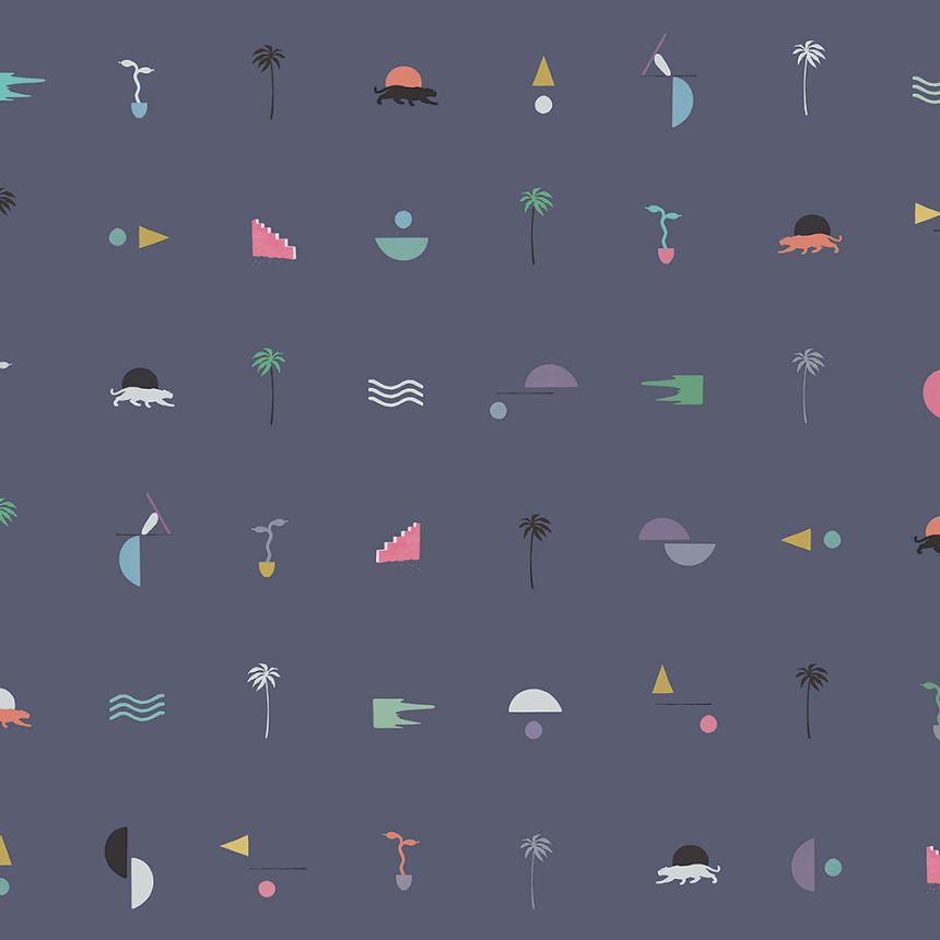 Sötétkék vlies tapéta pálmafákkal, párducokkal 6510-3, 106x300cm, Batabasta, ICH Wallcoverings