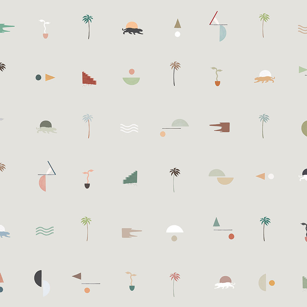 Szürke vlies tapéta pálmafákkal, párducokkal 6510-2, 106x300cm, Batabasta, ICH Wallcoverings