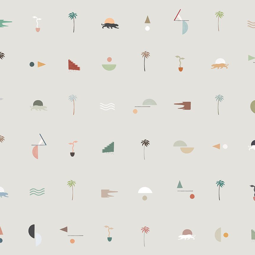 Szürke vlies tapéta pálmafákkal, párducokkal 6510-2, 106x300cm, Batabasta, ICH Wallcoverings