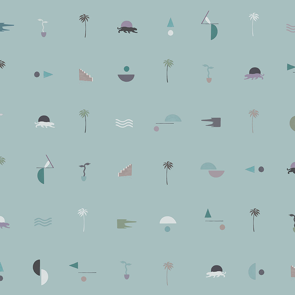 Kék vlies tapéta pálmafákkal, párducokkal 6510-1, 106x300cm, Batabasta, ICH Wallcoverings