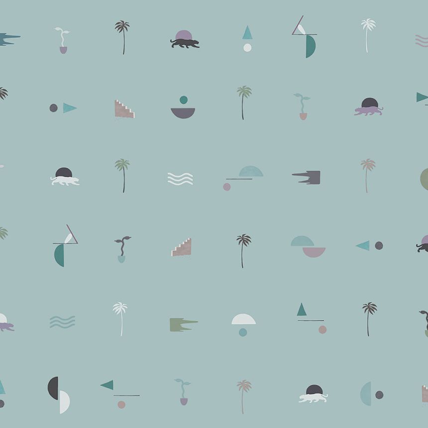 Kék vlies tapéta pálmafákkal, párducokkal 6510-1, 106x300cm, Batabasta, ICH Wallcoverings