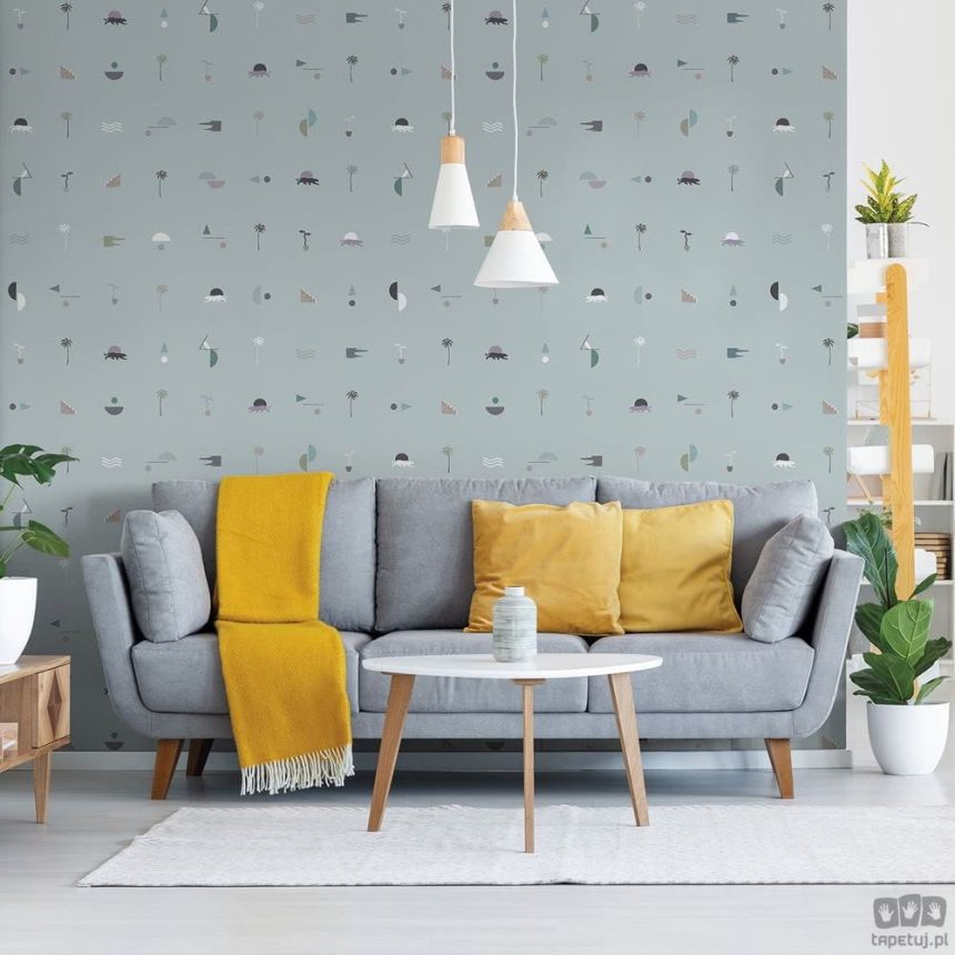 Kék vlies tapéta pálmafákkal, párducokkal 6510-1, 106x300cm, Batabasta, ICH Wallcoverings