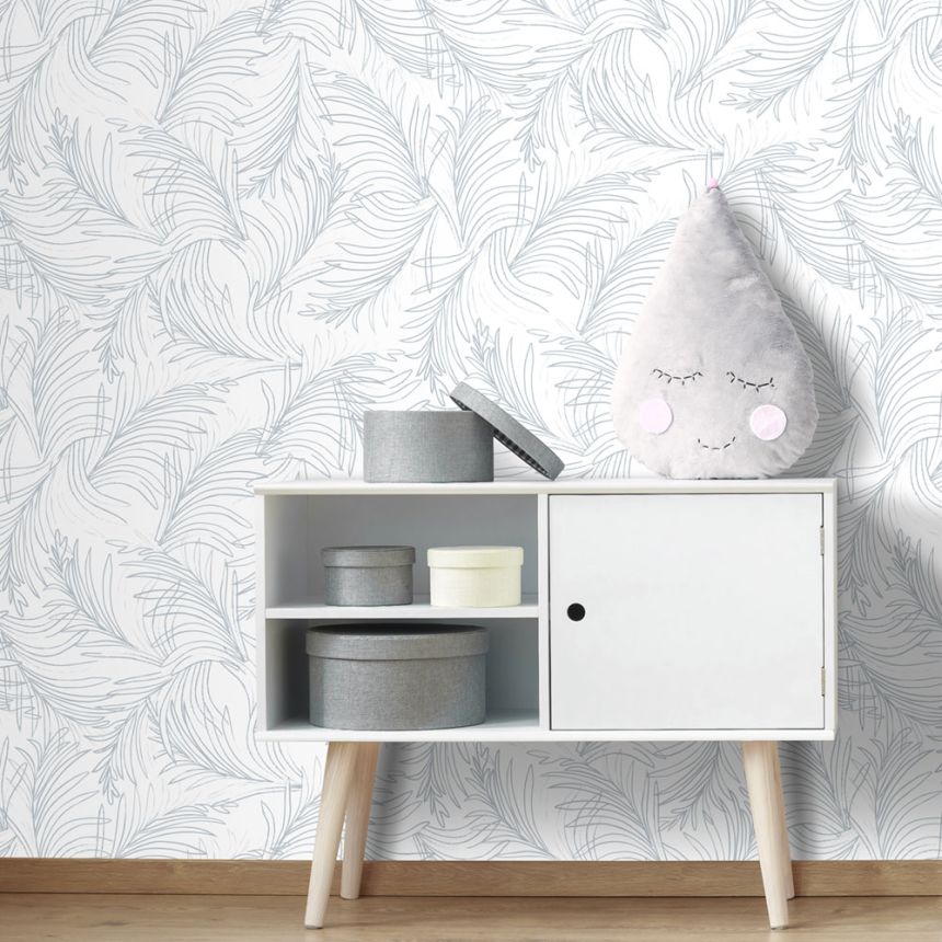 Fehér-kék vlies tapéta, pálmalevél 6507-1, Batabasta, ICH Wallcoverings