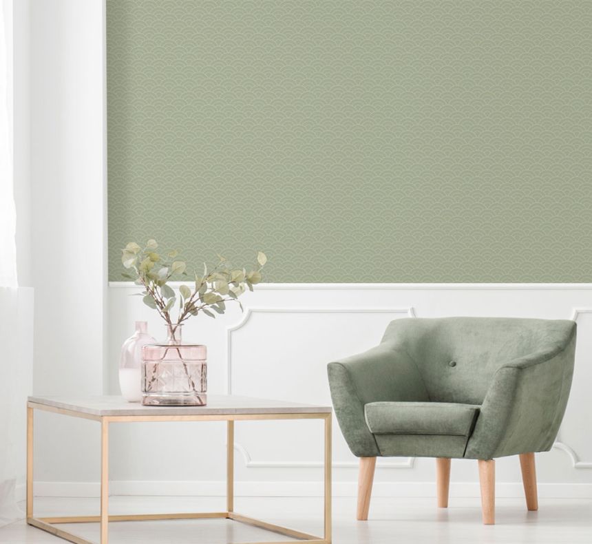 Zöld vlies tapéta, íves mintával 6506-3, Batabasta, ICH Wallcoverings