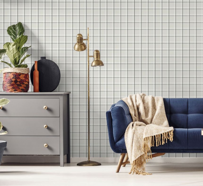 Türkiz geometrikus vlies tapéta, tartán 6505-1, Batabasta, ICH Wallcoverings