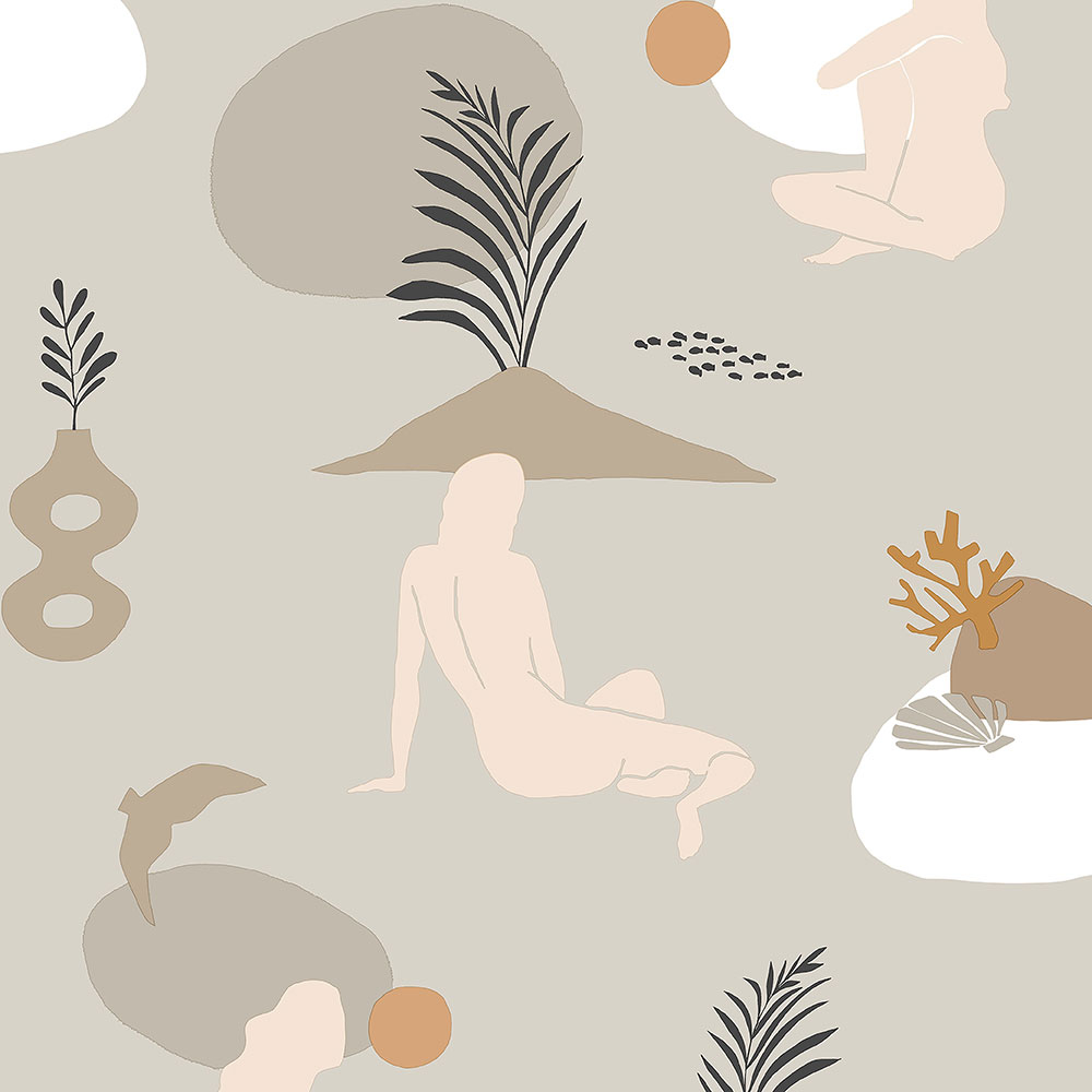 Bézs vlies tapéta, nők a tengerparton 6503-4, Batabasta, ICH Wallcoverings