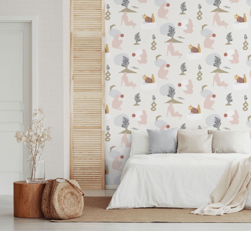 Bézs vlies tapéta, nők a tengerparton 6503-4, Batabasta, ICH Wallcoverings