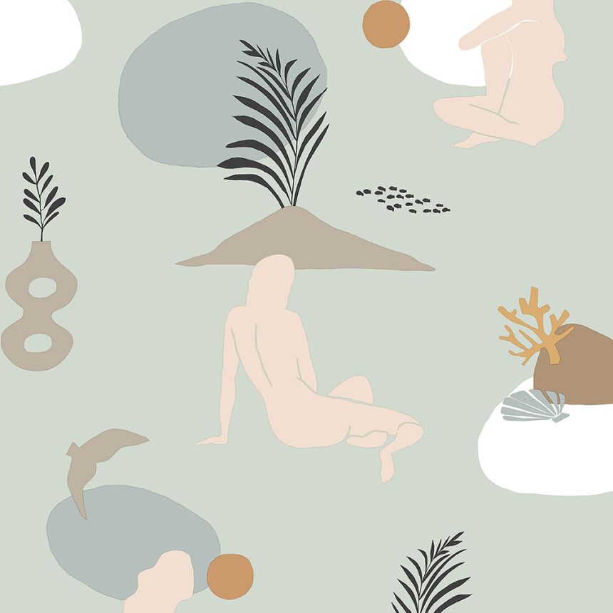 Zöld vlies tapéta, nők a tengerparton 6503-3, Batabasta, ICH Wallcoverings
