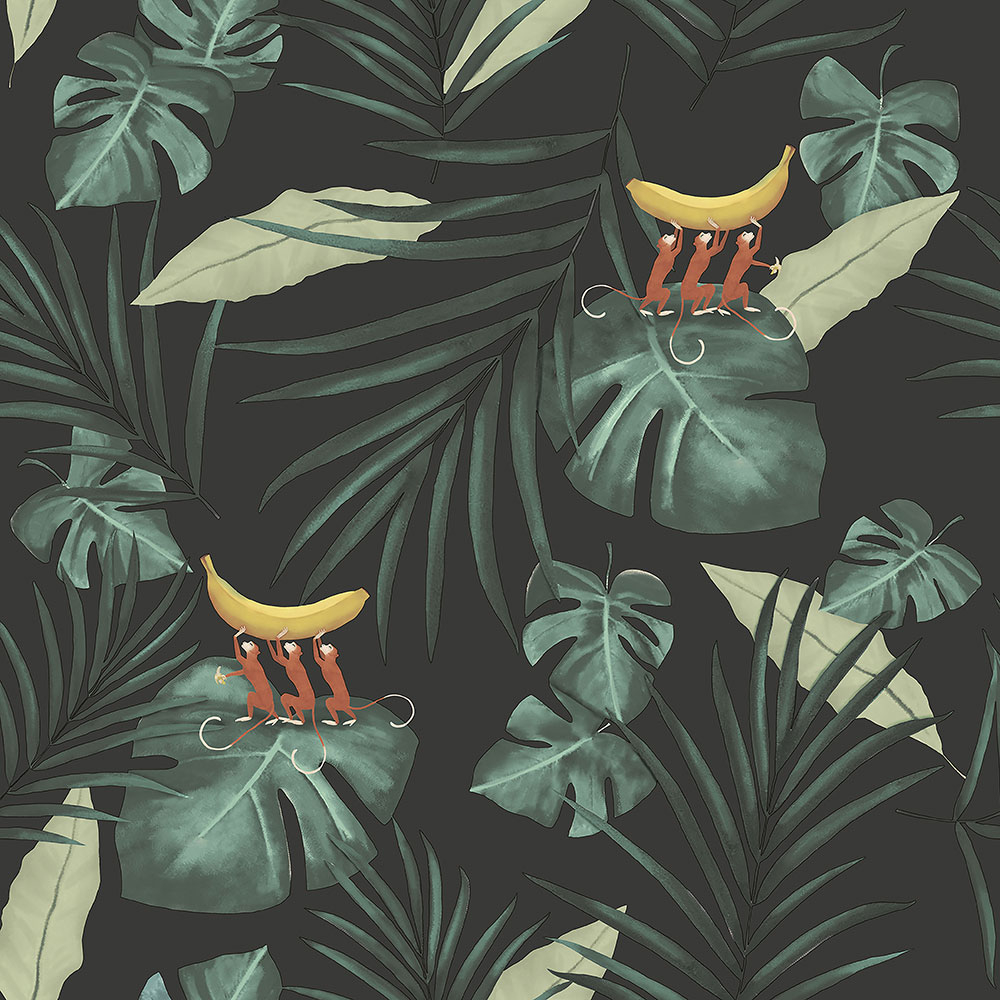 Vlies tapéta, levelek, majmok 6502-3, Batabasta, ICH Wallcoverings