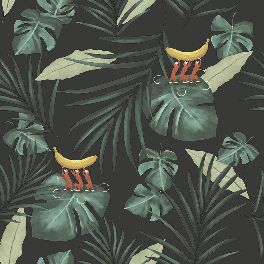 Vlies tapéta, levelek, majmok 6502-3, Batabasta, ICH Wallcoverings