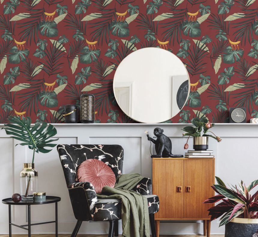 Türkiz vlies tapéta, levelek, majmok 6502-1, Batabasta, ICH Wallcoverings