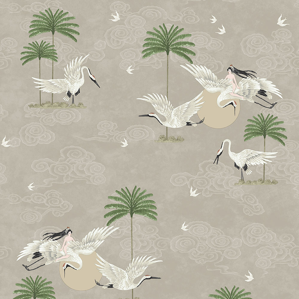 Bézs romantikus tapéta, madarak, pálmafák 6501-2, Batabasta, ICH Wallcoverings