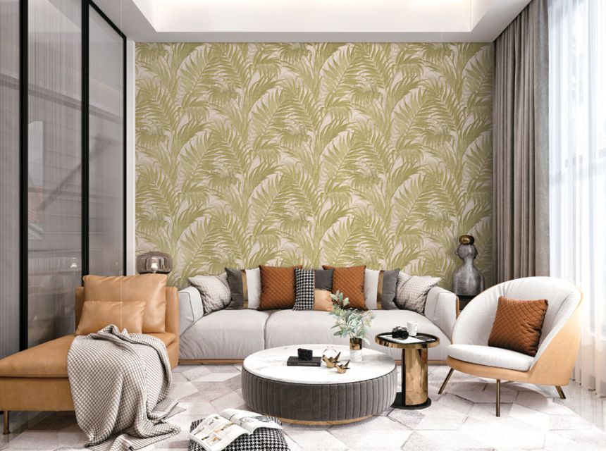 Luxus szürke-barna vlies tapéta, pálmalevelek GR322105, Grace, Design ID Wallcoverings