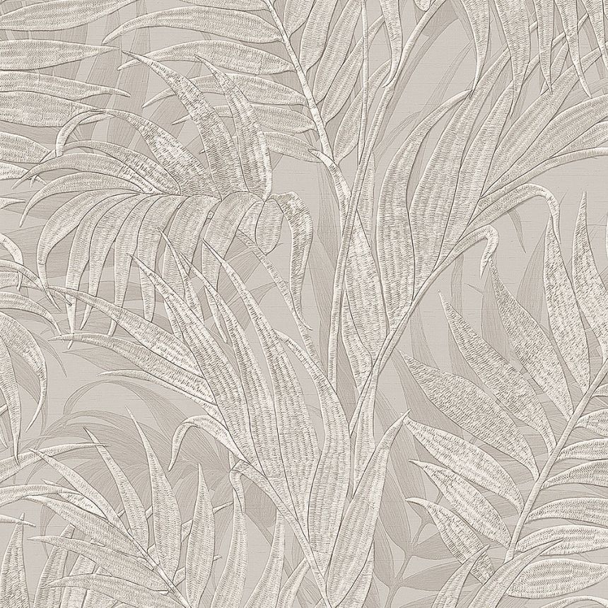 Luxus ezüstszürke vlies tapéta, pálmalevelek GR322103, Grace, Design ID