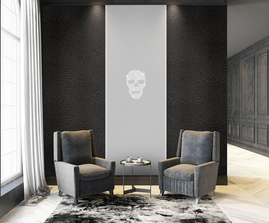 Fekete vlies tapéta vinil felületű gepárdszőrzet utánzással Z80042 Philipp Plein, Zambaiti Parati